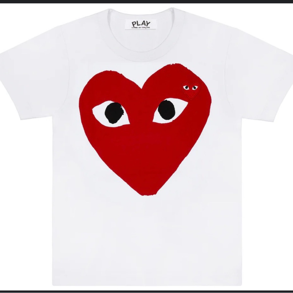 Comme Des Garcons White Tee With Red Heart. Size Large